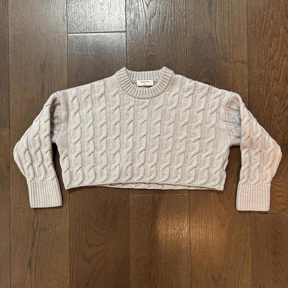 Aritzia Babaton Cropped Turtleneck Cable Knit Sweater 100% Wool Women Size XS